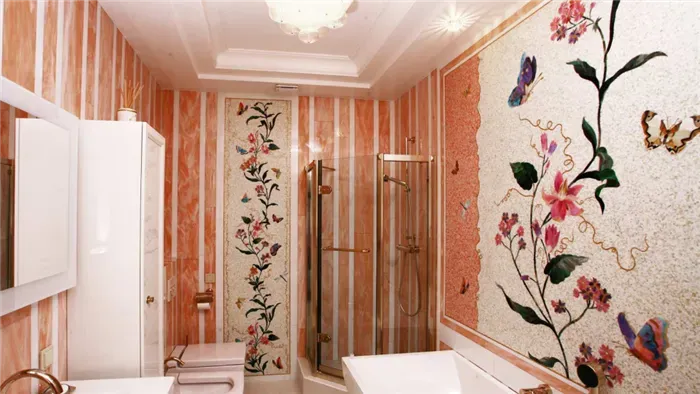 Самоклеящаяся плёнка выглядит на стенах в ванной комнате достаточно красиво