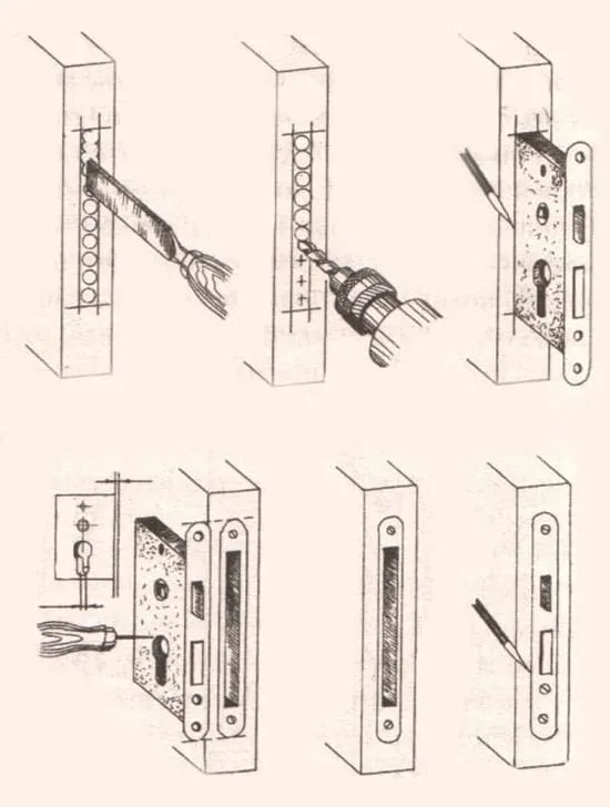 Схема врезки замка в деревянную дверь