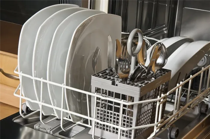 Пример расположения комплектов посуды в лотке с использованием дополнительного аксессуара для приборов
