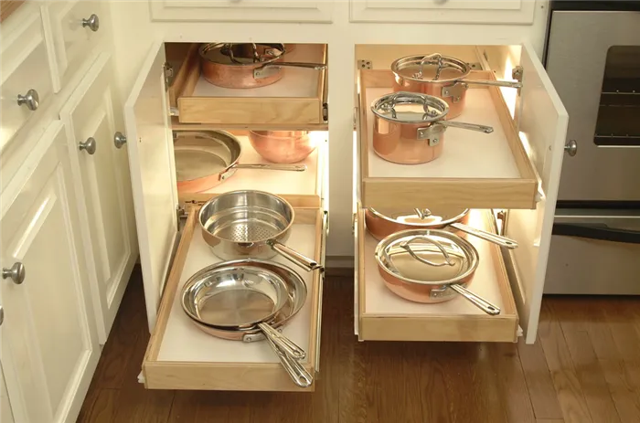 Двухуровневые выдвижные полки для хранения кухонной утвари