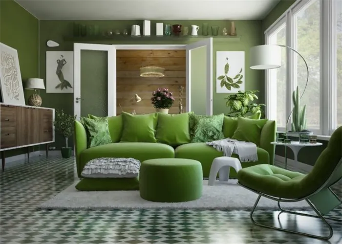 Зеленая гостиная в современном стиле