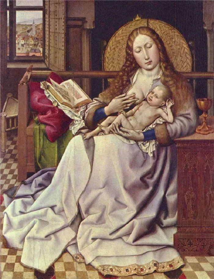 Готика в живописи. Роберт Кампен. «Мадонна с младенцем перед каминным щитком», ок. 1425 г.