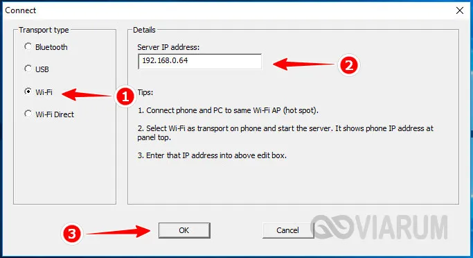 Ввод IP-адреса в клиентском приложении