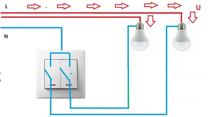 подключение нейтрального проводника в разрыв двухклавишного выключателя