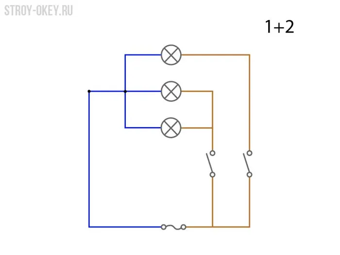 Схема подключения трехрожковой люстры к двухклавишному выключателю