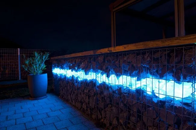 Габионы забор с подсветкой