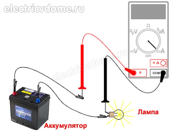 схема подключения мультиметра для измерения тока