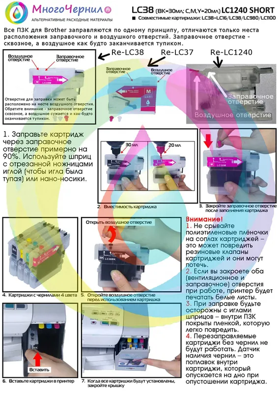 Инструкция по установке и заправке перезаправляемых картриджей epson