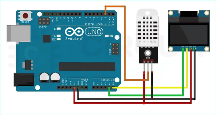 Схема подключения датчика DHT22 к плате Arduino