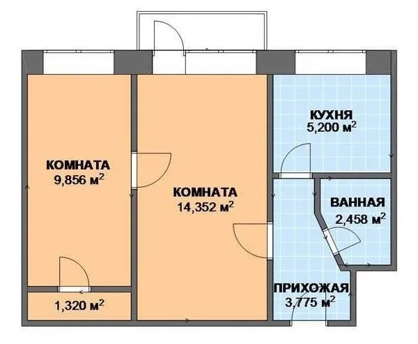 План двухкомнатной хрущевки до реконструкции