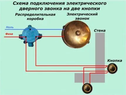 Схема на две кнопки для одного звонка