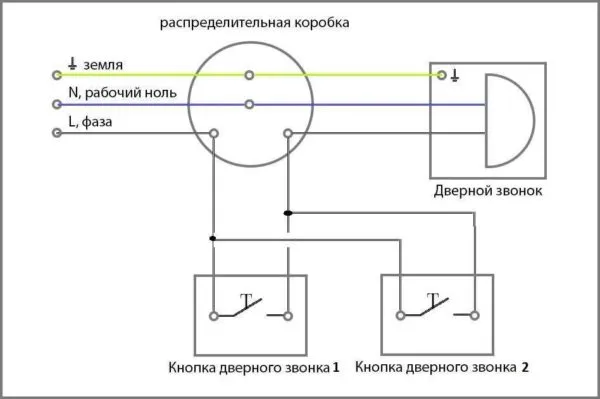 Как к одному дверному звонку подключить две кнопки