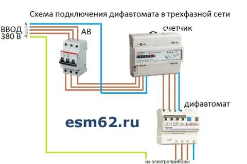 Схема подключения дифавтомата трехфазная сеть