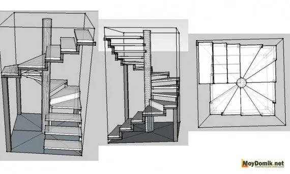 Многоугольная винтовая лестница – чертеж и схема